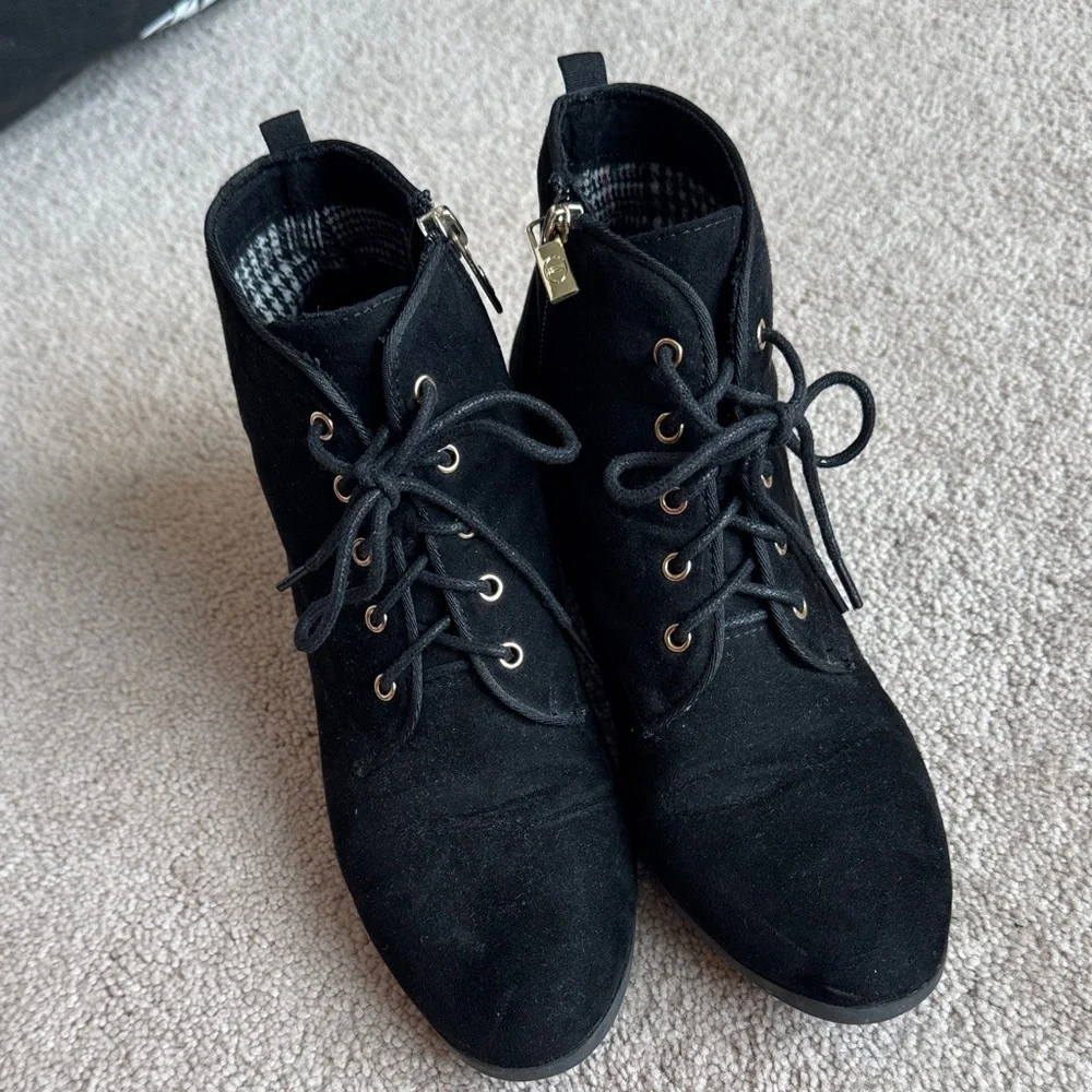 Black Lace-Up Suede Ankle Boots